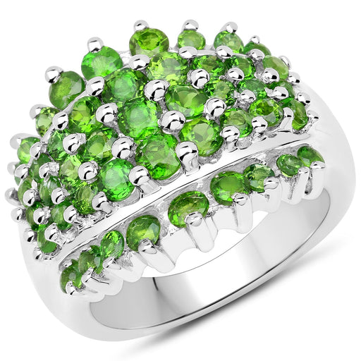 Bids.com 2.48 Carat Genuine Chrome Diopside .925 Sterling Silver Ring Rings White Smoke size 6.00,size 7.00,size 8.00,size 9.00