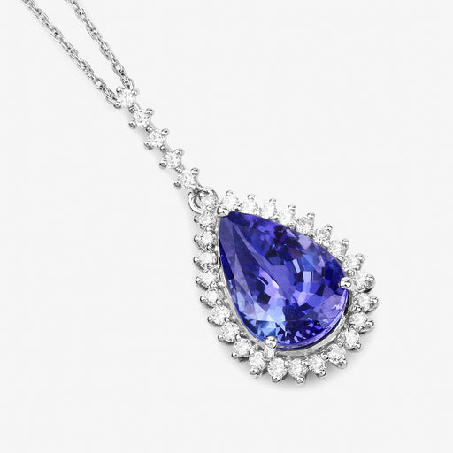 Bids.com 3.05 Carat Genuine Tanzanite and White Diamond 14K White Gold Pendant Pendants White Smoke