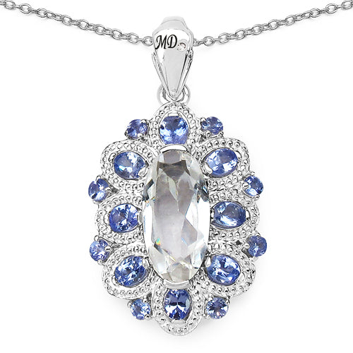 Bids.com 6.10 Carat Genuine Crystal Quartz, Tanzanite & White Diamond .925 Sterling Silver Pendant Pendants White Smoke