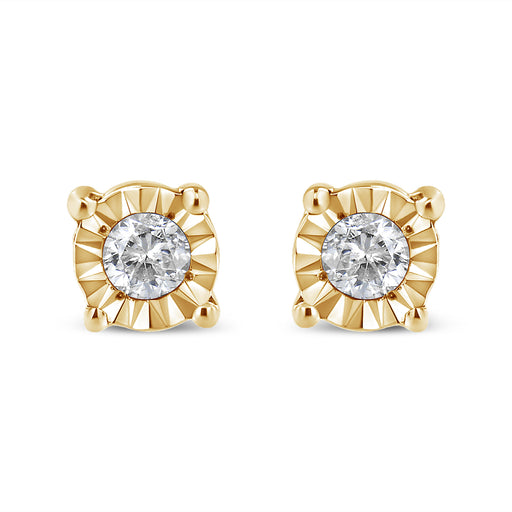Bids.com 10K Yellow Gold Plated .925 Sterling Silver 1/10 Cttw Round Brilliant-Cut Diamond Miracle-Set Stud Earrings (J-K Color, I3 Clarity) Earrings White Smoke 0.1 / White.Sterling Silver,0.1 / Rose.Sterling Silver,0.1 / Yellow.Sterling Silver