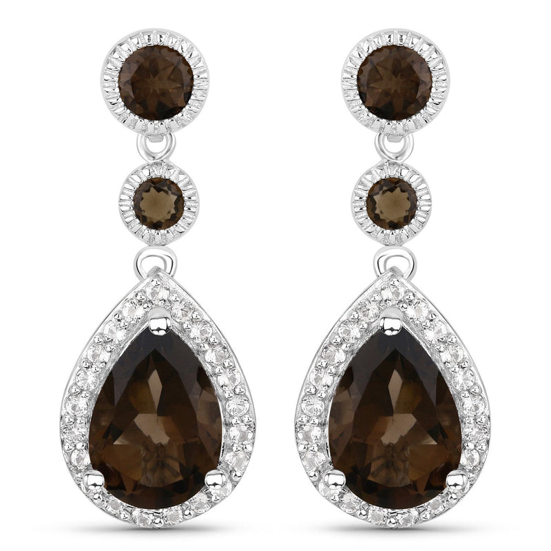 Bids.com 7.34 Carat Genuine Smoky Quartz and White Topaz .925 Sterling Silver Earrings Earrings White Smoke