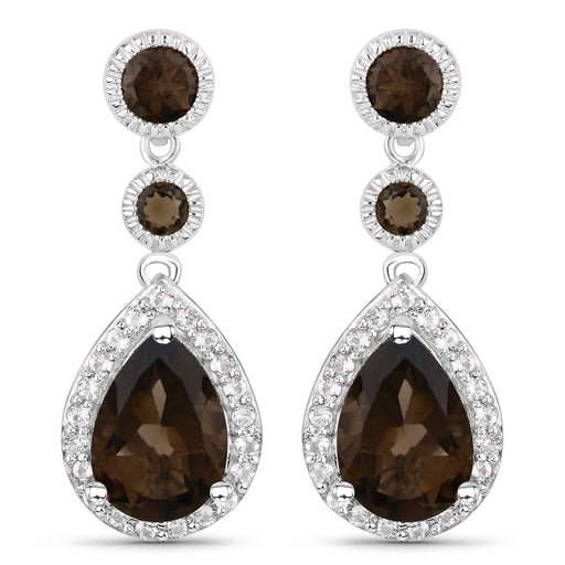 Bids.com 7.34 Carat Genuine Smoky Quartz and White Topaz .925 Sterling Silver Earrings Earrings White Smoke