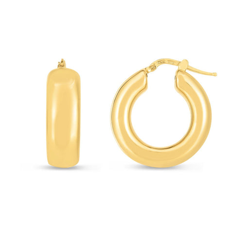 Bids.com 14k Yellow Gold Medium Puffy Hoops Earrings White Smoke Yellow Gold