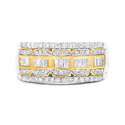 Bids.com 10K White and Yellow Gold 1.00 Cttw Baguette and Round cut Diamond Art Deco Multi-Row Ring Band (I-J Color, I1-I2 Clarity) - Ring Size 7 Rings Light Gray 9 / YellowWhite.Gold,8 / YellowWhite.Gold,6 / YellowWhite.Gold,7 / YellowWhite.Gold