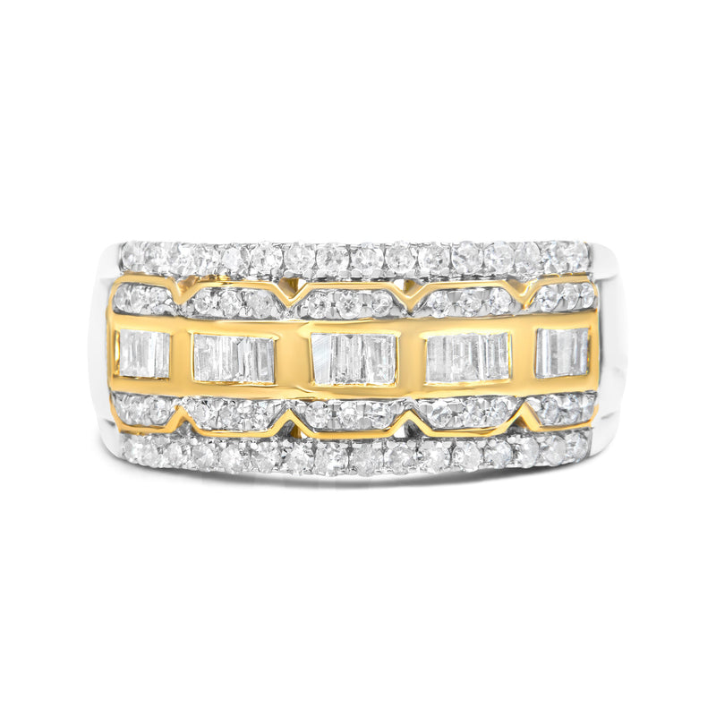 Bids.com 10K White and Yellow Gold 1.00 Cttw Baguette and Round cut Diamond Art Deco Multi-Row Ring Band (I-J Color, I1-I2 Clarity) - Ring Size 7 Rings Light Gray 9 / YellowWhite.Gold,8 / YellowWhite.Gold,6 / YellowWhite.Gold,7 / YellowWhite.Gold