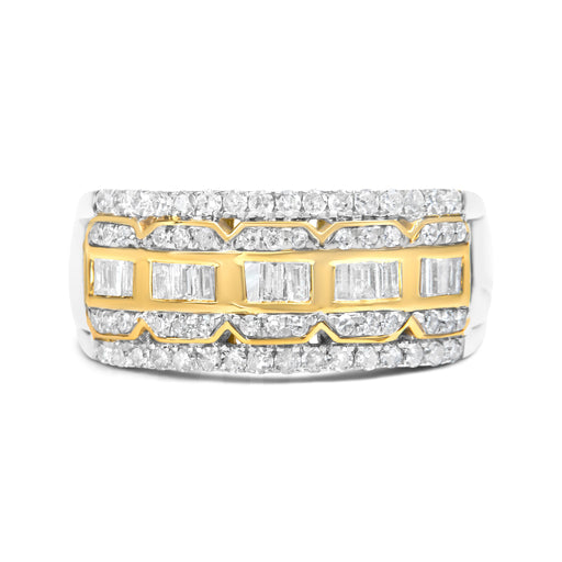 Bids.com 10K White and Yellow Gold 1.00 Cttw Baguette and Round cut Diamond Art Deco Multi-Row Ring Band (I-J Color, I1-I2 Clarity) - Ring Size 7 Rings Light Gray 9 / YellowWhite.Gold,8 / YellowWhite.Gold,6 / YellowWhite.Gold,7 / YellowWhite.Gold