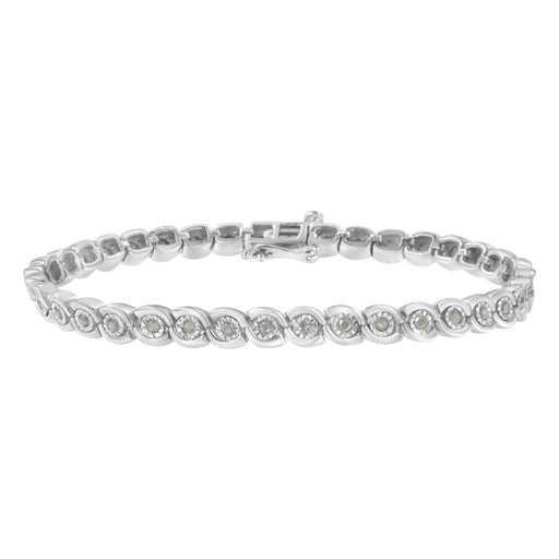 Bids.com .925 Sterling Silver 1.0 cttw Miracle Set Diamond Spiraling Bezel Link Bracelet(I-J Color, I3 Clarity) -7.25" Bracelets White Smoke White.Sterling Silver / 7.25