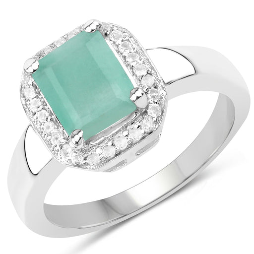 Bids.com 1.73 Carat Genuine Emerald & White Topaz .925 Sterling Silver Ring Rings White Smoke size 5.00,size 6.00,size 7.00,size 8.00,size 9.00