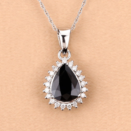 Bids.com 2.09 Carat Genuine Blue Sapphire and White Diamond 14K White Gold Pendant Pendants Navajo White