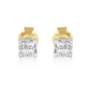 Bids.com 10k Yellow Gold Princess Diamond Quad Stud Earrings (1/4 cttw, J-K Color, I2-I3 Clarity) Earrings White Smoke Yellow.Gold / 0.26