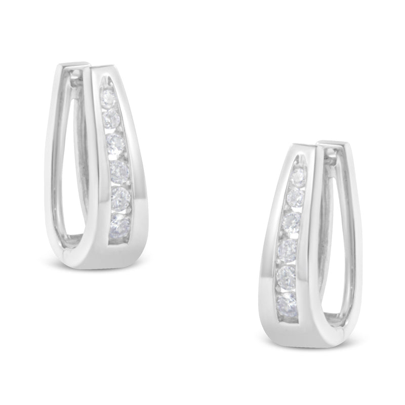 Bids.com 14k White Gold 1/4 Cttw Channel-Set Brilliant Round-Cut Diamond Hoop Earrings (I-J Color, I2-I3 Clarity) Earrings White Smoke White.Gold / 0.25