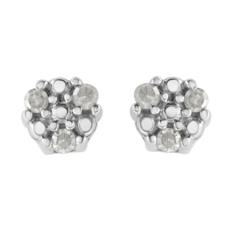 Bids.com .925 Sterling Silver 1/10 cttw Prong Set Round-Cut Trio Diamond Stud Earrings (I-J Color, I3 Clarity) Earrings White Smoke White.Sterling Silver / 0.12