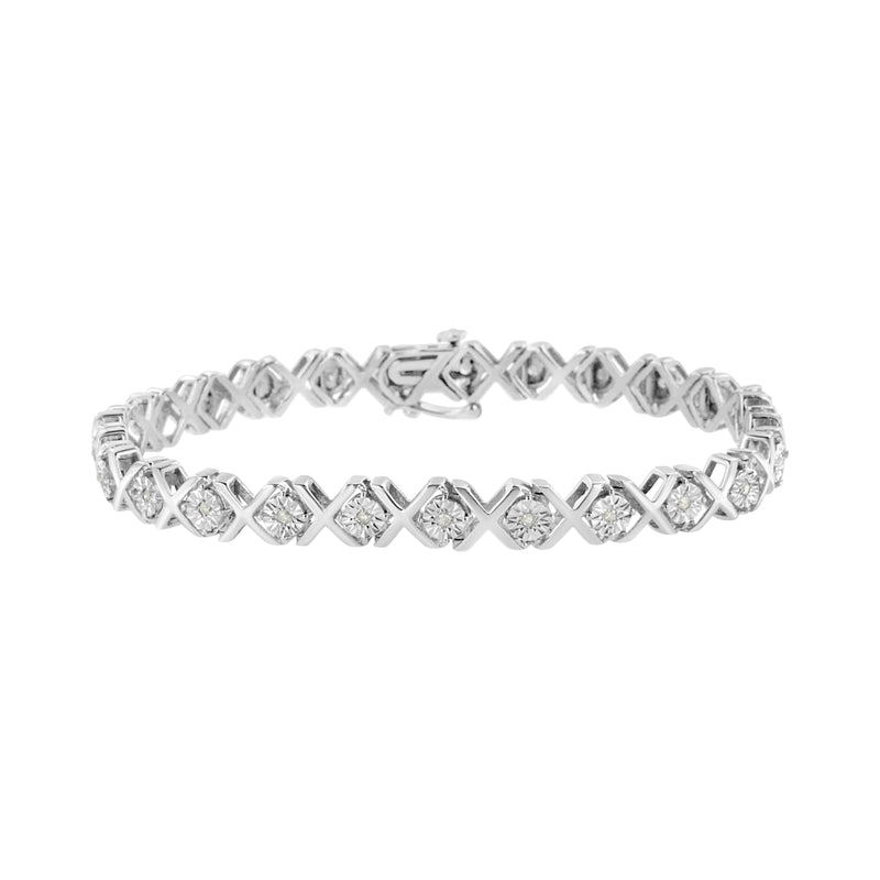 Bids.com .925 Sterling Silver 1/4 Cttw Miracle Set Diamond "X" Link Bracelet (I-J Color, I3 Clarity) - 7.25" Bracelets White Smoke White.Sterling Silver / 7.25