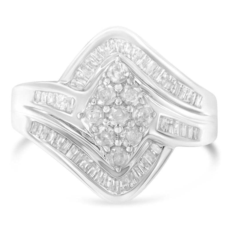 Bids.com 10K White Gold Diamond Bypass Cluster Ring (1 Cttw, I-J Color, I2-I3 Clarity) - Size 7 Rings White Smoke 7 / White.Gold,6.5 / White.Gold,6 / White.Gold,8 / White.Gold,7.5 / White.Gold
