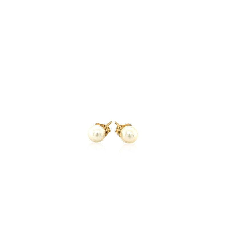 Bids.com 14k Yellow Gold Freshwater Cultured White Pearl Stud Earrings (4.0 mm) Earrings White Smoke Yellow Gold