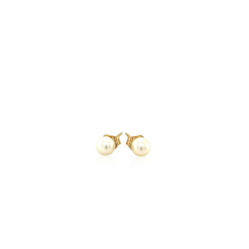 Bids.com 14k Yellow Gold Freshwater Cultured White Pearl Stud Earrings (4.0 mm) Earrings White Smoke Yellow Gold