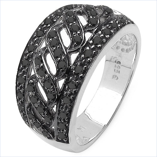 Bids.com 0.54 Carat Genuine Black Diamond .925 Sterling Silver Ring Rings White Smoke size 7.00,size 6.00,size 8.00,size 9.00