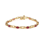 Bids.com 10K Yellow Gold Oval Ruby and 1/10 Cttw Diamond Bar Prong Set Bracelet (H-I Color, SI1-SI2 Clarity)  - Size 7" Bracelets White Smoke Yellow.Gold / 7