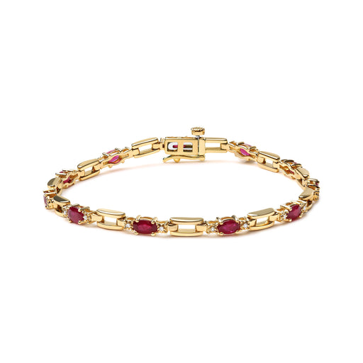 Bids.com 10K Yellow Gold Oval Ruby and 1/10 Cttw Diamond Bar Prong Set Bracelet (H-I Color, SI1-SI2 Clarity)  - Size 7" Bracelets White Smoke Yellow.Gold / 7
