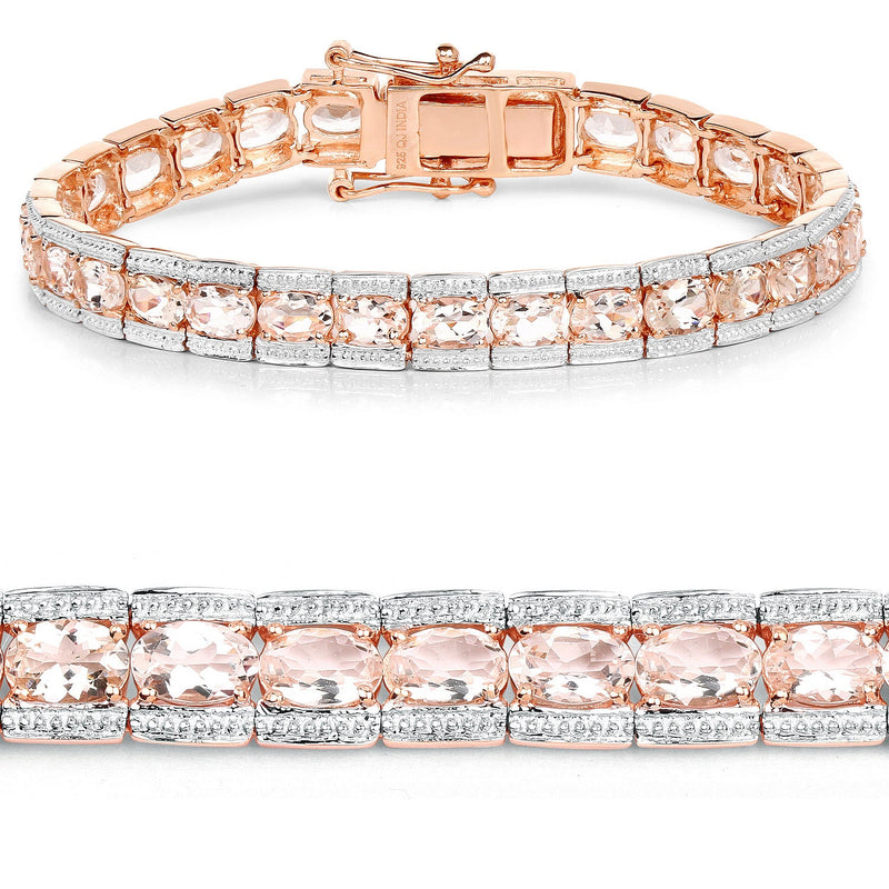Bids.com 18K Rose Gold Plated 11.60 Carat Genuine Morganite .925 Sterling Silver Bracelet Bracelets White Smoke size 7.50,size 7.00,size 7.25,size 8.00