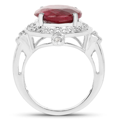 Bids.com 8.64 Carat Dyed Ruby & White Topaz .925 Sterling Silver Ring Rings White Smoke size 7.00,size 6.00,size 8.00,size 9.00