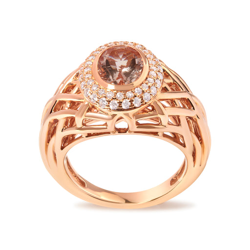Bids.com 14K Rose Gold Oval Cut Light Pink Morganite and 3/8 Cttw Diamonds Halo and Basket Weave Cocktail Ring (G-H Color, SI1-SI2 Clarity) - Size 7 Rings White Smoke 7 / Rose.Gold
