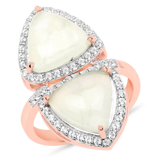 Bids.com 18K Rose Gold Plated 7.58 Carat Genuine Prehnite and White Topaz .925 Sterling Silver Ring Rings White Smoke size 5.50,size 6.00,size 7.00,size 8.00
