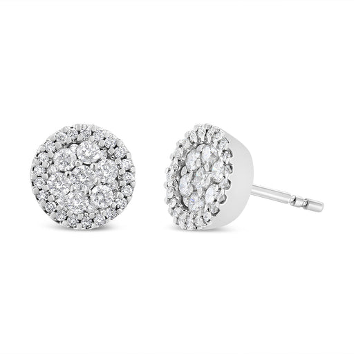 Bids.com 14K White Gold 1.0 Cttw Brilliant-Cut Diamond Halo-Style Cluster Round Button Stud Earrings (H-I Color, I1-I2 Clarity) Earrings White Smoke White.Gold / 1