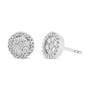 Bids.com AGS Certified 14K White Gold 1.0 Cttw Brilliant-Cut Diamond Halo-Style Cluster Round Button Stud Earrings (G-H Color, I1-I2 Clarity) Earrings White Smoke White.Gold / 1.03