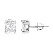 Bids.com 10K White Gold 3/4 Cttw Invisible Set Princess-Cut Diamond Composite Square Stud Earrings (H-I Color, SI2-I1 Clarity) Earrings White Smoke White.Gold / 0.75