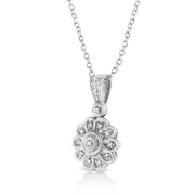 Bids.com .925 Sterling Silver Diamond Accent Sunburst Milgrain 18" Pendant Necklace (I-J Color, I1-I2 Clarity) Necklaces White Smoke White.Sterling Silver / 18