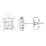 Bids.com 10K White Gold 1/2 Cttw Invisible Set Princess-Cut Diamond Stud Earrings (H-I Color, SI2-I1 Clarity) Earrings White Smoke White.Gold / 0.5151