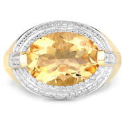 Bids.com 4.56 Carat Genuine Citrine and White Diamond .925 Sterling Silver Ring Rings White Smoke size 7.00,size 8.00,size 9.00,size 10.00,size 5.00,size 6.00