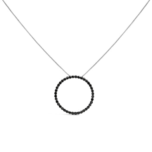 Bids.com .925 Sterling Silver 4.0 Cttw Black Diamond Open Hoop Circle 18" Pendant Necklace (Black Color, I2-I3 Clarity) Necklaces White Smoke White.Sterling Silver / 18 / 4,White.Sterling Silver / 18 / 5,White.Sterling Silver / 18 / 1,White.Sterling Silver / 18 / 2