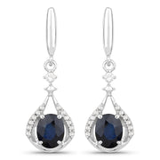 Bids.com 0.86 Carat Genuine Blue Sapphire and White Diamond 14K White Gold Earrings Earrings White Smoke
