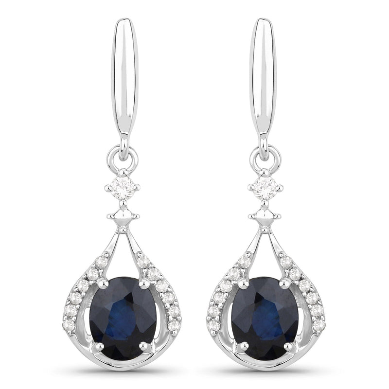 Bids.com 0.86 Carat Genuine Blue Sapphire and White Diamond 14K White Gold Earrings Earrings White Smoke