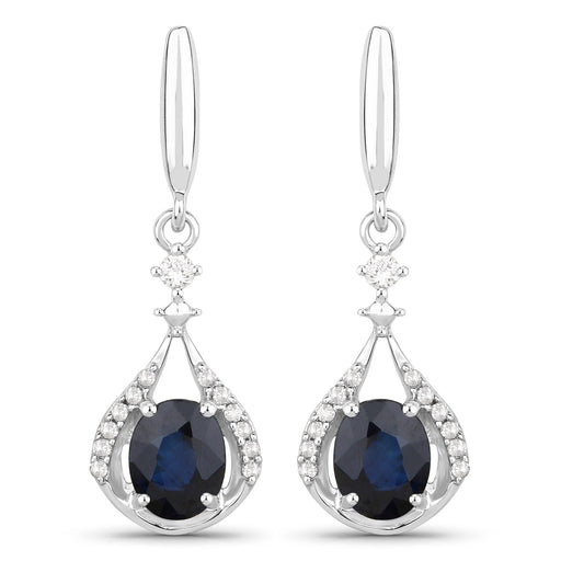 Bids.com 0.86 Carat Genuine Blue Sapphire and White Diamond 14K White Gold Earrings Earrings White Smoke