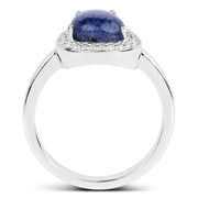 Bids.com 2.03 Carat Genuine Lapis And White Topaz .925 Sterling Silver Ring Rings White Smoke size 6.00,size 7.00,size 8.00,size 9.00