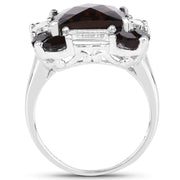Bids.com 7.43 Carat Genuine Smoky Quartz & White Topaz .925 Sterling Silver Ring Rings White Smoke size 8.00,size 6.00,size 7.00,size 9.00,size 5.00,size 10.00