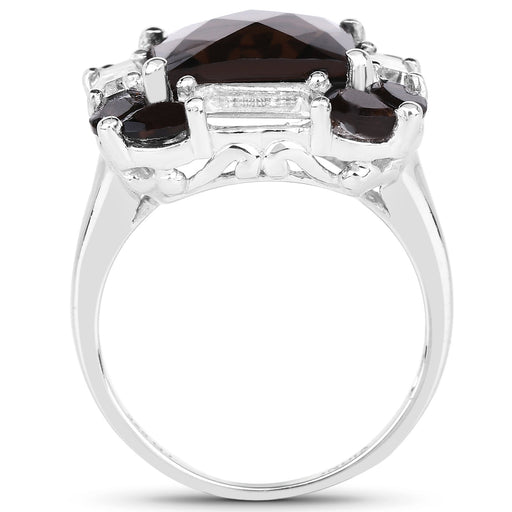 Bids.com 7.43 Carat Genuine Smoky Quartz & White Topaz .925 Sterling Silver Ring Rings White Smoke size 8.00,size 6.00,size 7.00,size 9.00,size 5.00,size 10.00