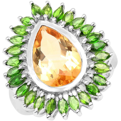 Bids.com 7.02 Carat Genuine Citrine and Chrome Diopside .925 Sterling Silver Ring Rings White Smoke size 6.00,size 8.00,size 7.00,size 9.00,size 5.00