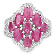 Bids.com 4.72 Carat Genuine Ruby and White Zircon .925 Sterling Silver Ring Rings White Smoke size 6.00,size 7.00,size 8.00,size 5.00,size 9.00