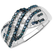 Bids.com 0.88 Carat Genuine Blue Diamond & White Diamond .925 Sterling Silver Ring Rings White Smoke size 7.00,size 8.00,size 6.00,size 9.00