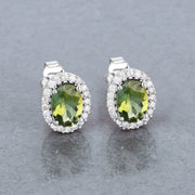 Bids.com 1.92 Carat Genuine Green Tourmaline and White Diamond 14K White Gold Earrings Earrings Dark Gray