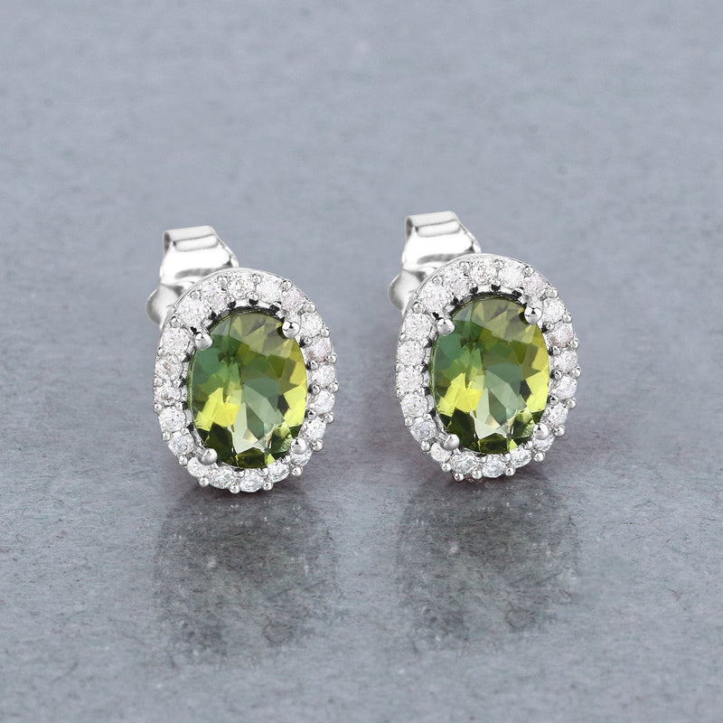Bids.com 1.92 Carat Genuine Green Tourmaline and White Diamond 14K White Gold Earrings Earrings Dark Gray