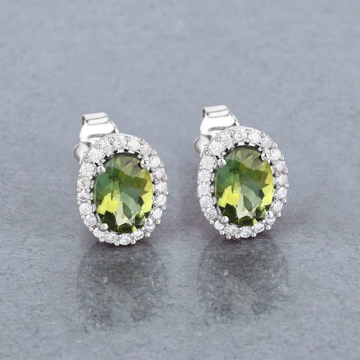 Bids.com 1.92 Carat Genuine Green Tourmaline and White Diamond 14K White Gold Earrings Earrings Dark Gray