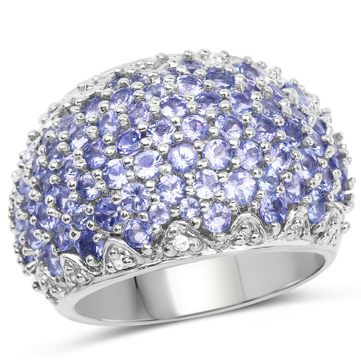Bids.com 3.01 Carat Genuine Tanzanite and White Diamond .925 Sterling Silver Ring Rings White Smoke size 7.00,size 6.00,size 8.00,size 9.00,size 10.00