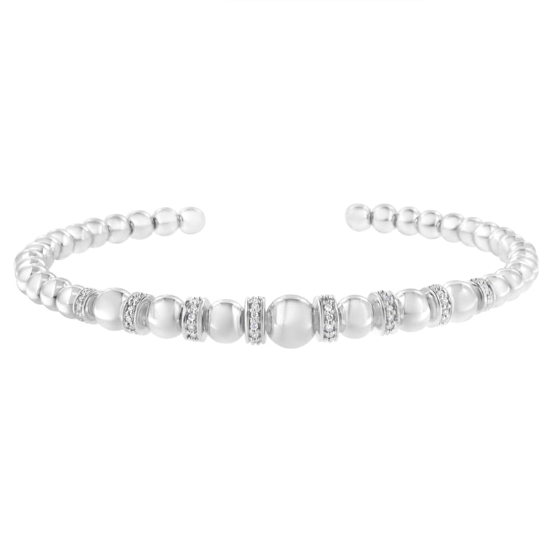 Bids.com .925 Sterling Silver 1/4 Cttw Diamond Rondelle Graduated Ball Bead Cuff Bangle Bracelet (I-J color, I2-I3 clarity) - Fits wrists up to 7 1/2 inches Bracelets White Smoke White.Sterling Silver / 7