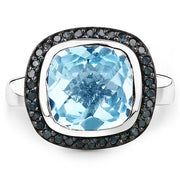Bids.com 5.23 Carat Genuine Swiss Blue Topaz and Black Diamond .925 Sterling Silver Ring Rings White Smoke size 6.00,size 7.00,size 8.00,size 9.00,size 5.00