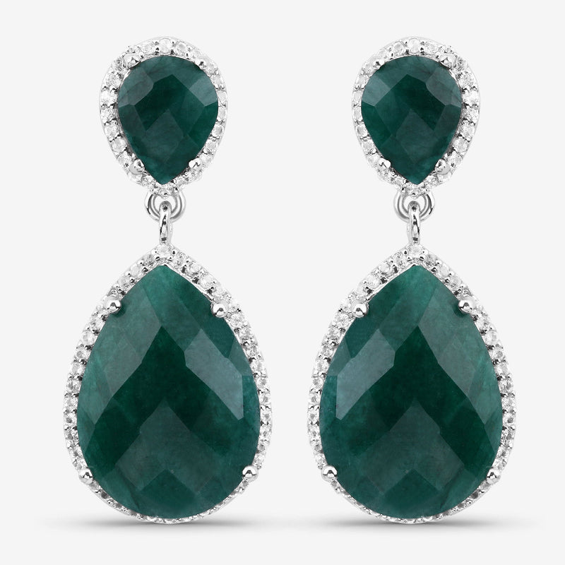Bids.com 19.42 Carat Dyed Emerald and White Topaz .925 Sterling Silver Earrings Earrings White Smoke